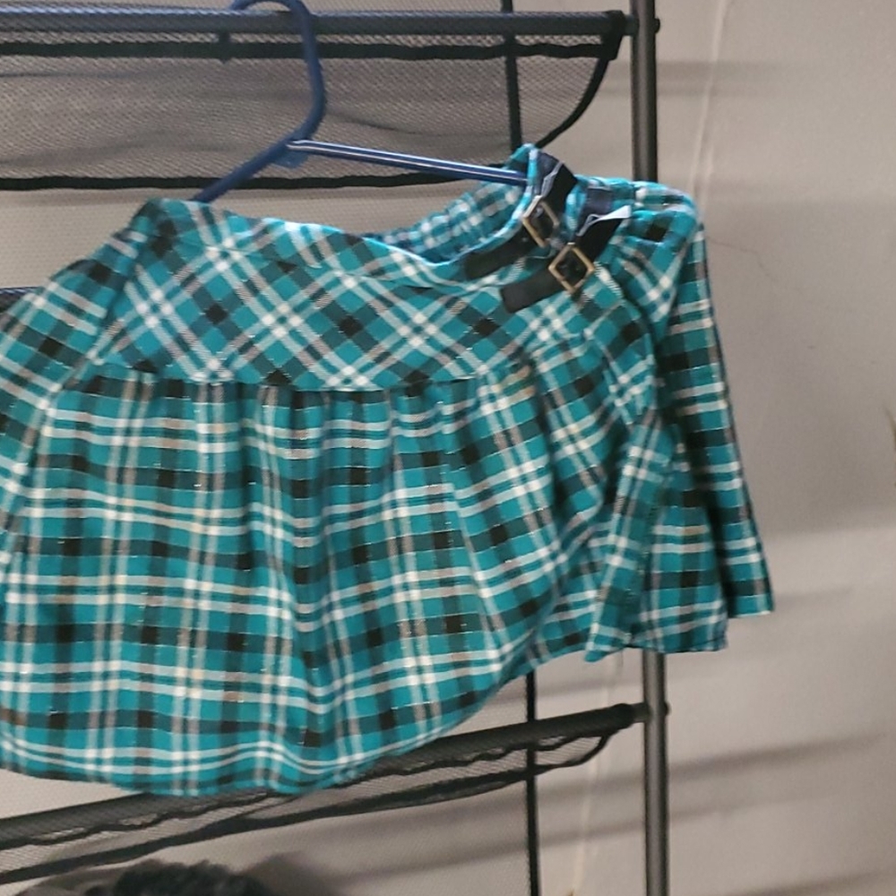 Green and white plaid skirt